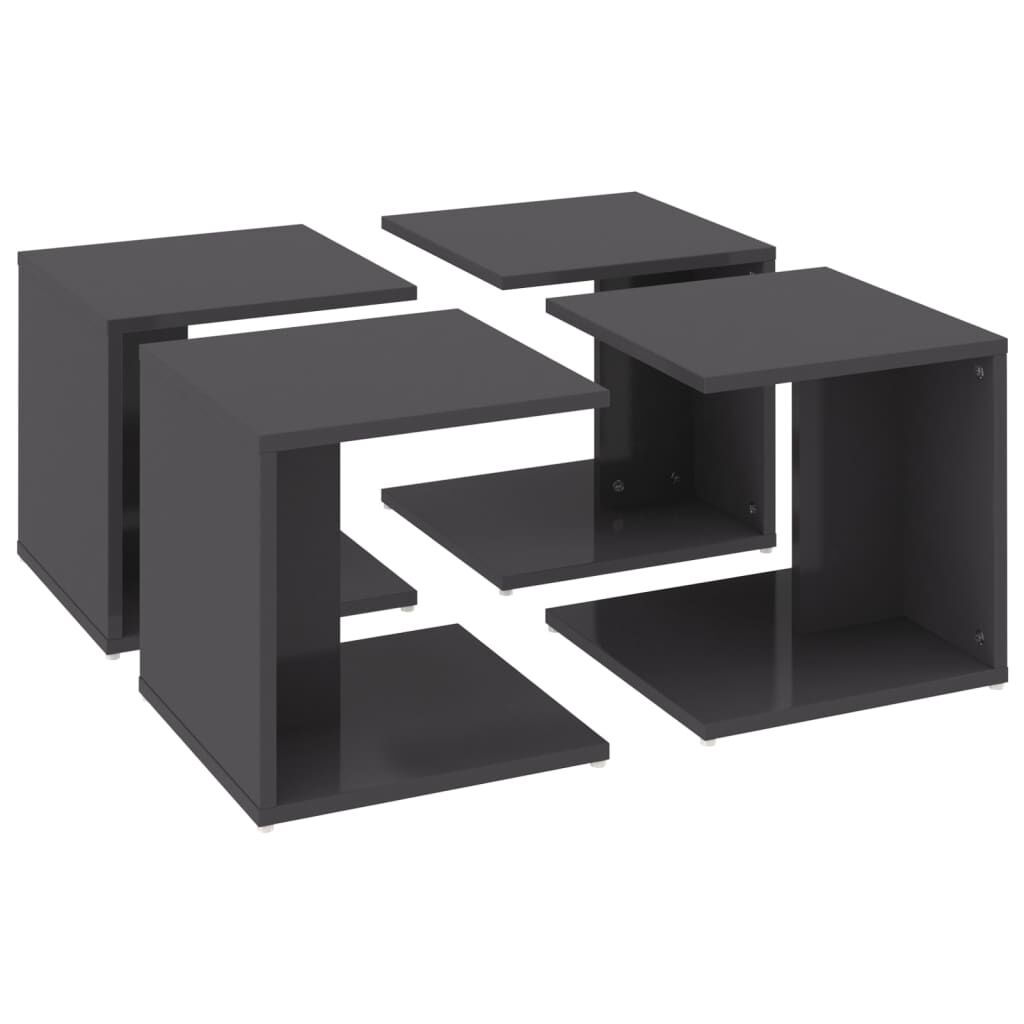 vidaXL Τραπεζάκια Σαλονιού 4 τεμ. Γυαλ. Γκρι 33x33x33 εκ. Επεξ. Ξύλο