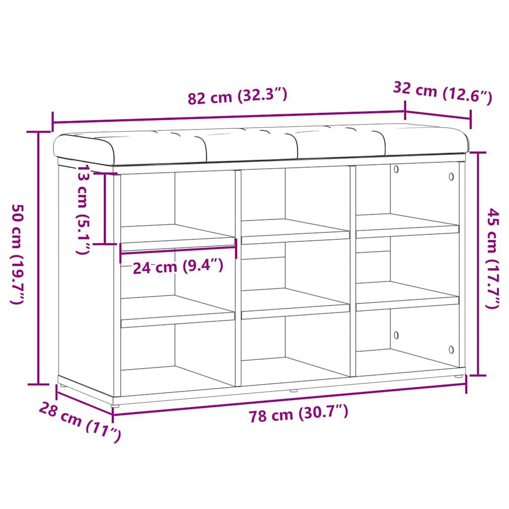 Πάγκος παπουτσιών vidaXL Artisan Oak 82x32x50 cm Κατασκευασμένο ξύλο