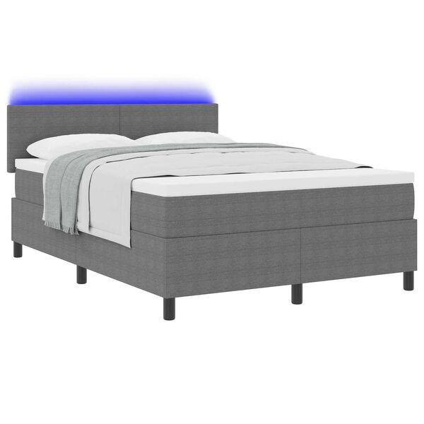 vidaXL Κρεβάτι με Βάση και Στρώμα & Φως LED Γκρι 140x200 cm Ύφασμα Κορδούρα