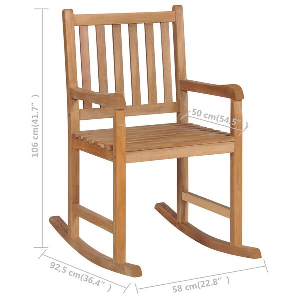 vidaXL Πολυθρόνα Κουνιστή από Μασίφ Ξύλο Teak με Κρεμ Λευκό Μαξιλάρι