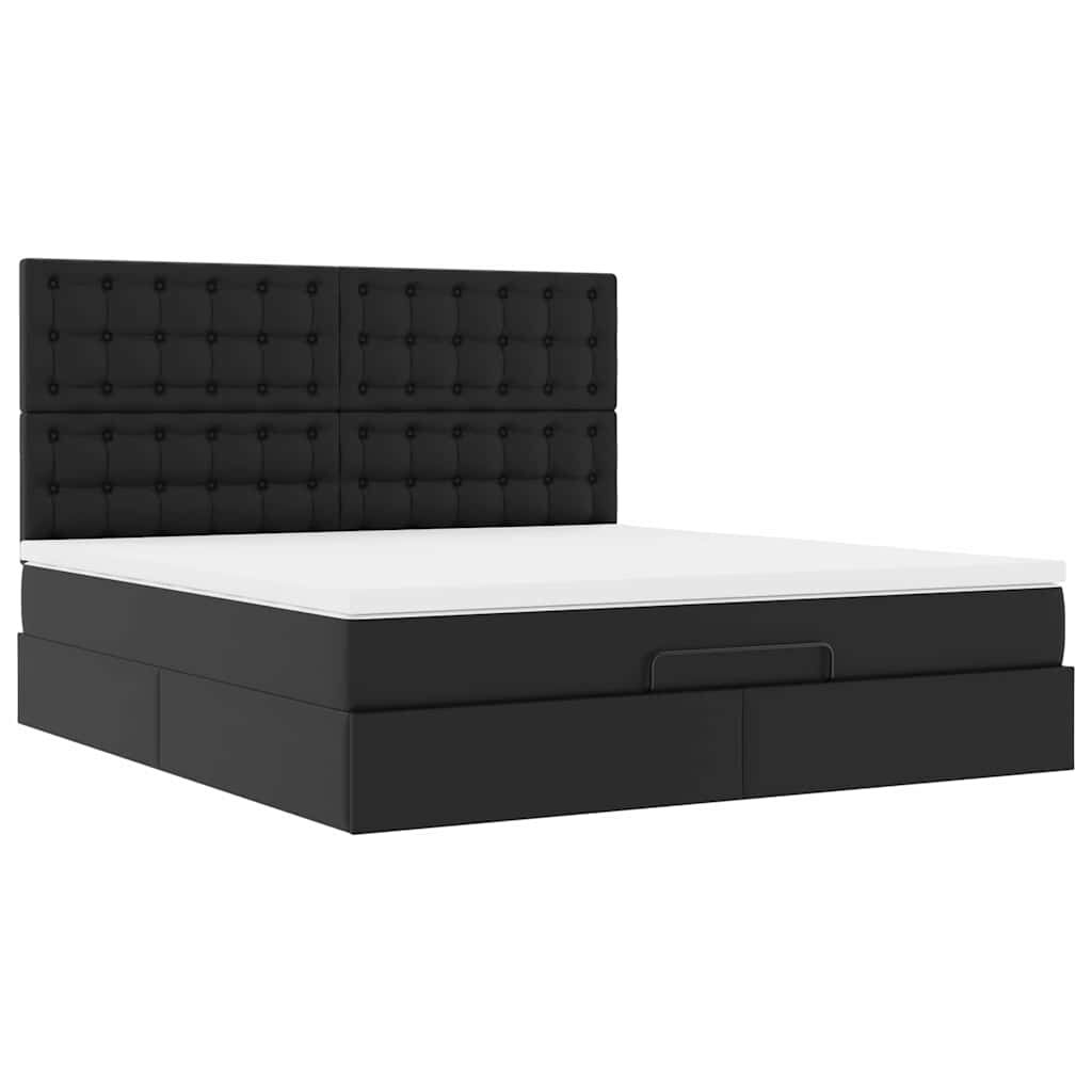 vidaXL Οθωμανικό κρεβάτι με στρώμα & LEDs Μαύρο 160x200cm Faux Leather