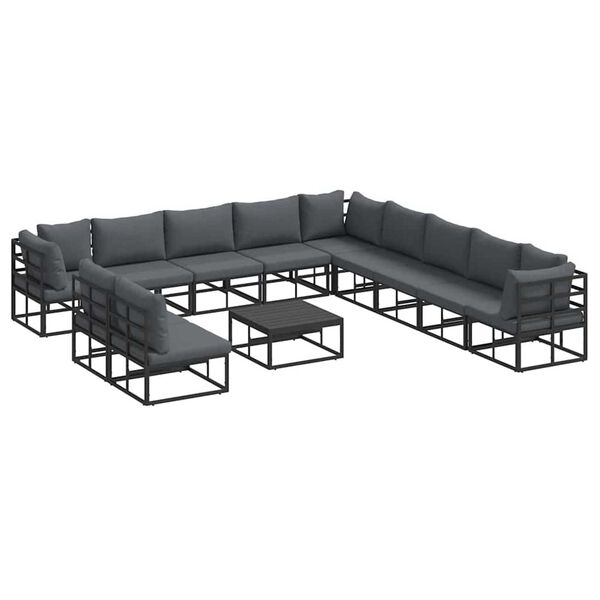 vidaXL Σετ Καναπέ Κήπου με μαξιλάρι 12 pcs Μαύρο Αλουμίνιο