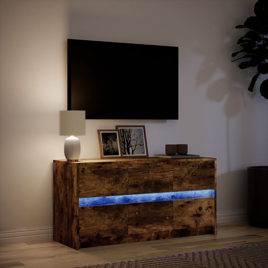 vidaXL Έπιπλο Τηλεόρασης με LED Καπνιστή Δρυς 100x34x50 εκ. Επεξ. Ξύλο