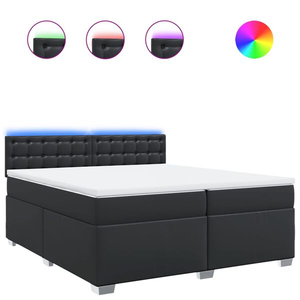 vidaXL Κρεβάτι Boxspring με Στρώμα Μαύρο 200x200 εκ. Συνθετικό Δέρμα