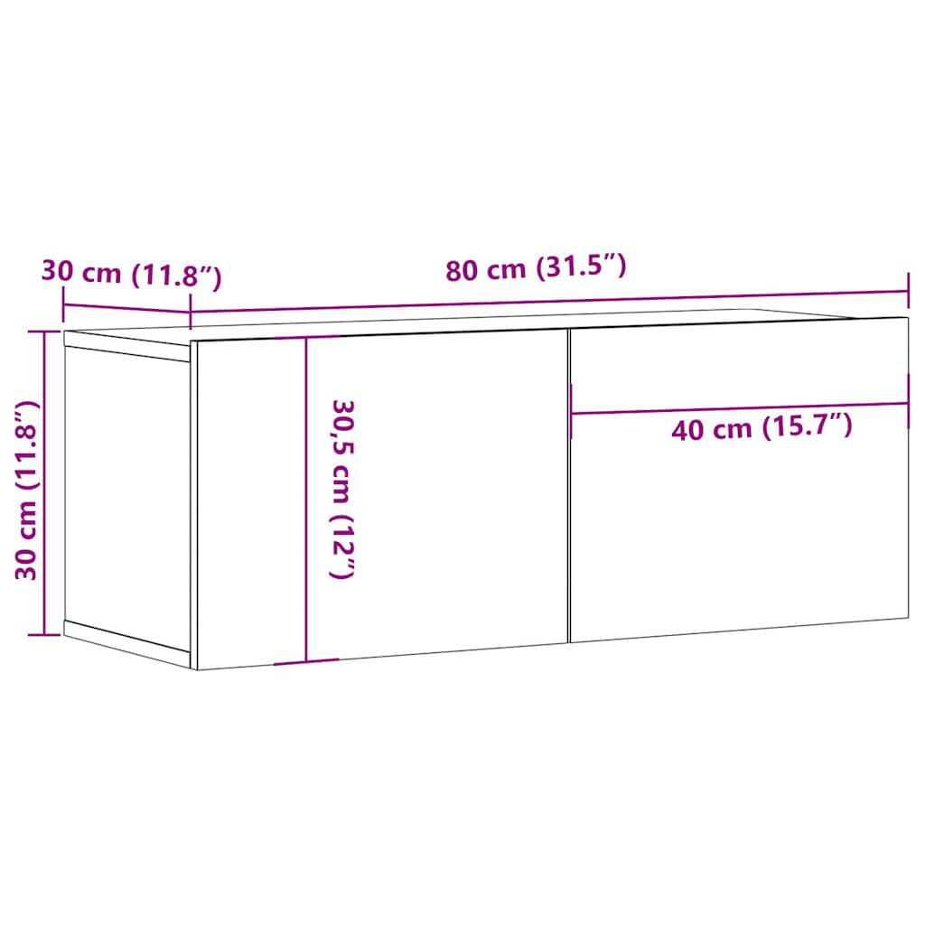 vidaXL Έπιπλα Τηλεόρασης 2 τεμ. Μαύρα 80x30x30 εκ. Επεξεργασμένο Ξύλο