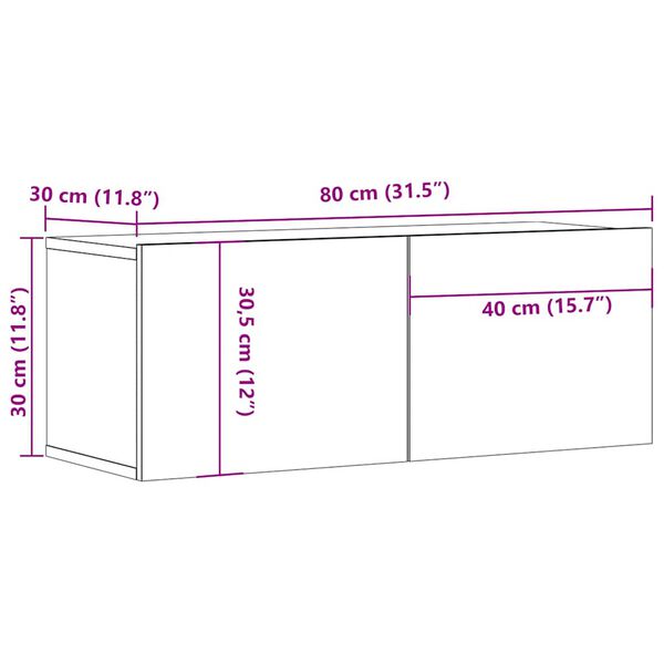 vidaXL Έπιπλα Τηλεόρασης 2 τεμ. Μαύρα 80x30x30 εκ. Επεξεργασμένο Ξύλο