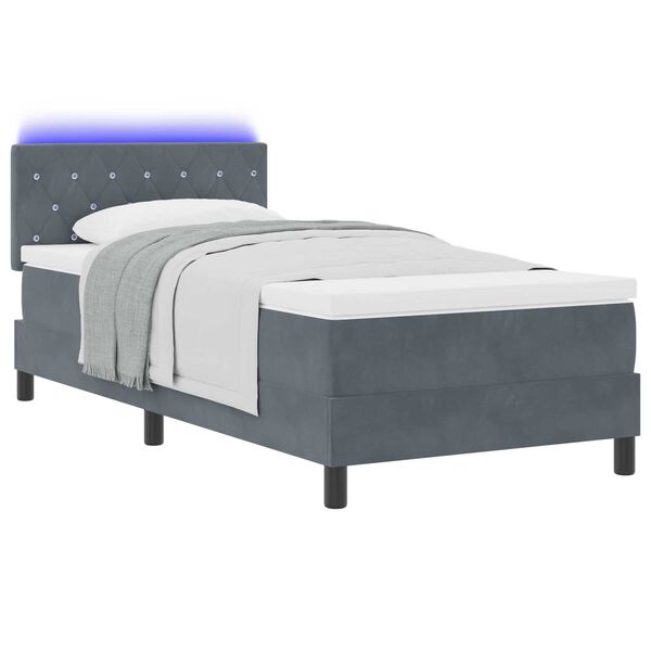 vidaXL Κρεβάτι με Στρώμα & LED Σκούρο Γκρι 90x190 εκ Βελούδο