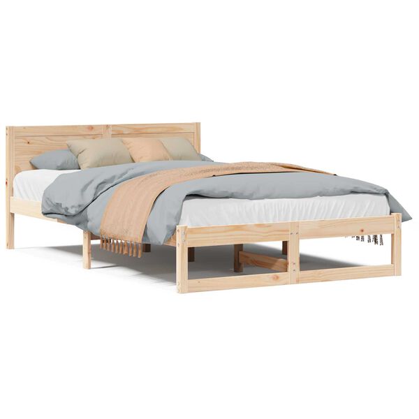 vidaXL Σκελετός Κρεβατιού Καφέ 140 x 190 cm Μασίφ ξύλο πεύκου