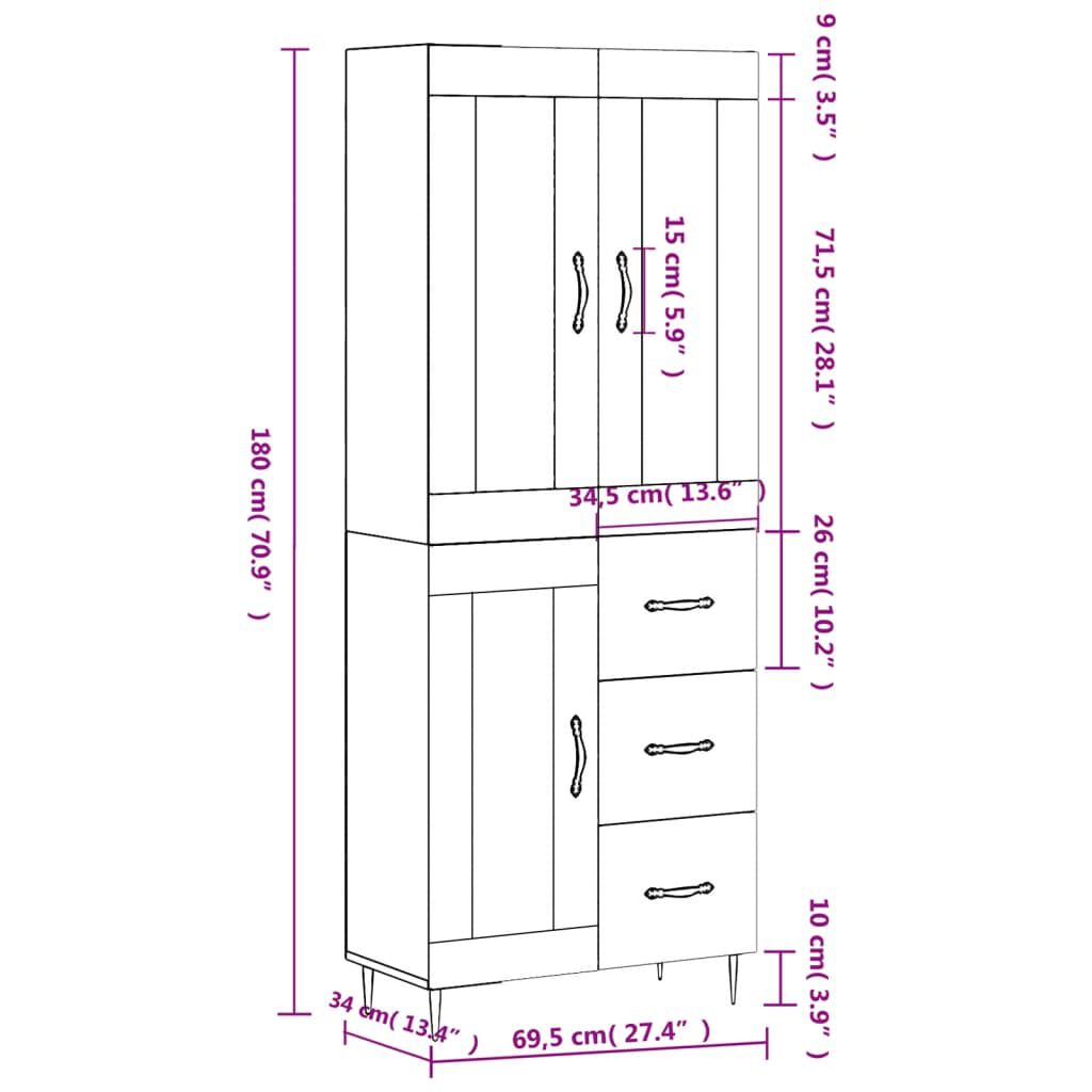 vidaXL Ντουλάπι Καφέ Δρυς 69,5 x 34 x 180 εκ. από Επεξεργασμένο Ξύλο