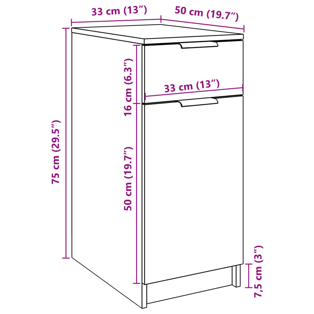 vidaXL Ντουλάπι Γραφείου Artisan Δρυς 33x50x75 εκ. Επεξεργασμένο Ξύλο