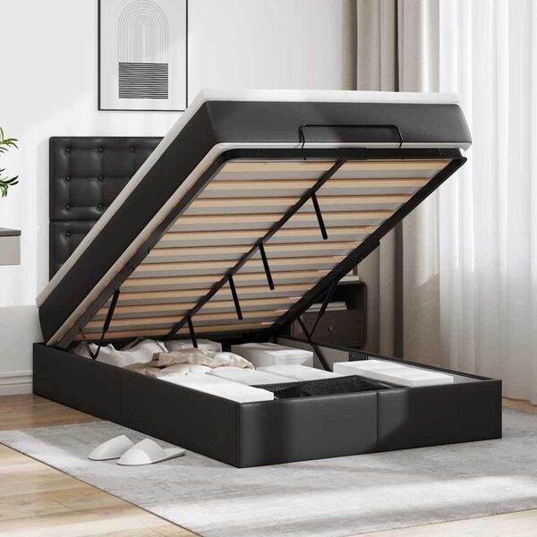 vidaXL Οθωμανικό κρεβάτι με στρώμα & LEDs Μαύρο 120x190cm Faux Leather