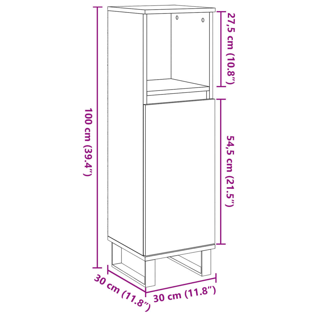 vidaXL Ντουλάπι μπάνιου Δρυς τεχνίτης 30x30x100 cm Κατασκευασμένο ξύλο