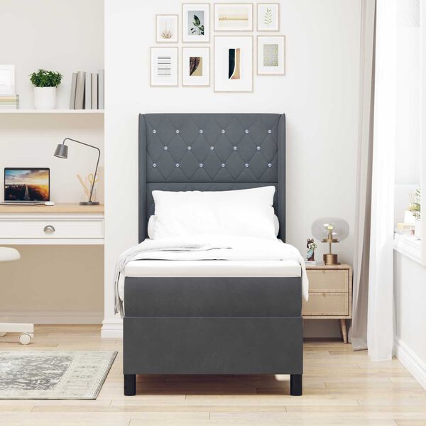 vidaXL Κρεβάτι Box Spring LED με Στρώμα Argyle Σκούρο γκρι 80 x 200 cm