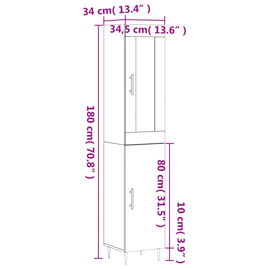 vidaXL Ντουλάπι Γκρι Σκυροδέματος 34,5x34x180 εκ. Επεξεργασμένο Ξύλο