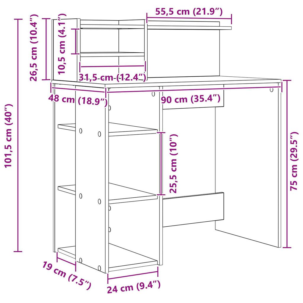 vidaXL Γραφείο με Αποθήκη Καστανός Δρυς 90x48x101.5 εκ. Επεξεργασμένο ξύλο