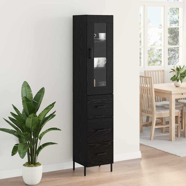 vidaXL Highboard &Mu;&alpha;ύ&rho;&eta; &Omicron;&xi;&upsilon;ά 34,5 x 34 x 180 &epsilon;&kappa;. &Epsilon;&pi;&epsilon;&xi;&epsilon;&rho;&gamma;&alpha;&sigma;&mu;έ&nu;&omicron; &xi;ύ&lambda;&omicron;