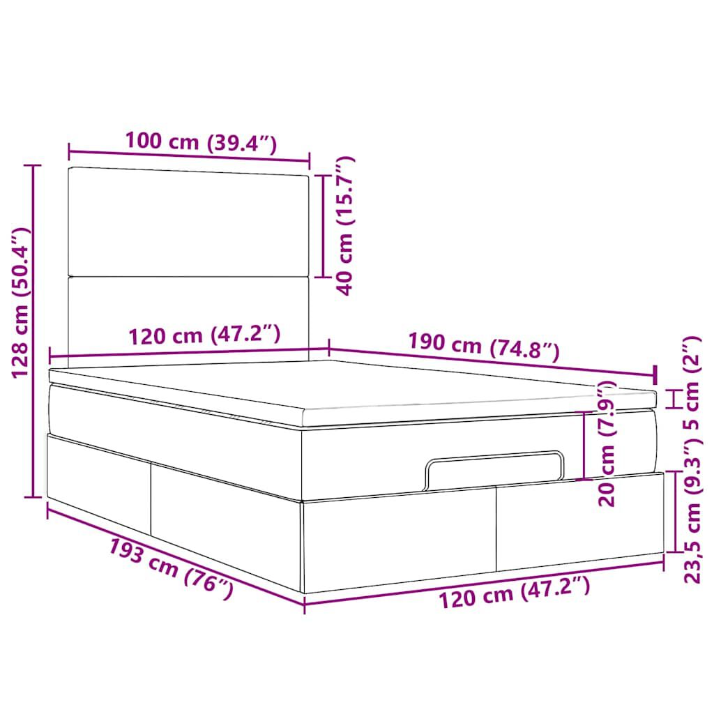 vidaXL Οθωμανικό κρεβάτι με στρώμα & LEDs Μαύρο 120x190 cm Ύφασμα