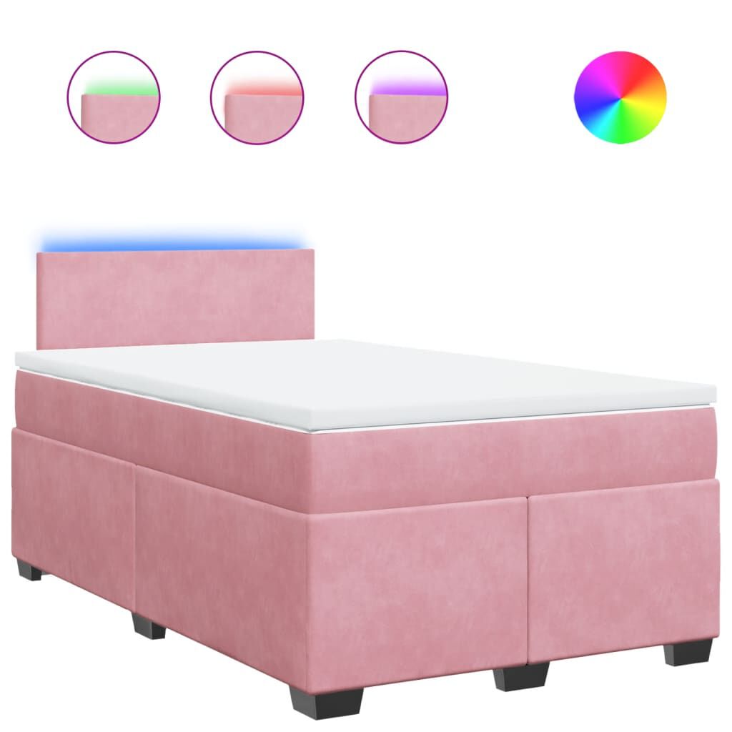 vidaXL Κρεβάτι Boxspring με Στρώμα Ροζ 120x200 εκ. Βελούδινο