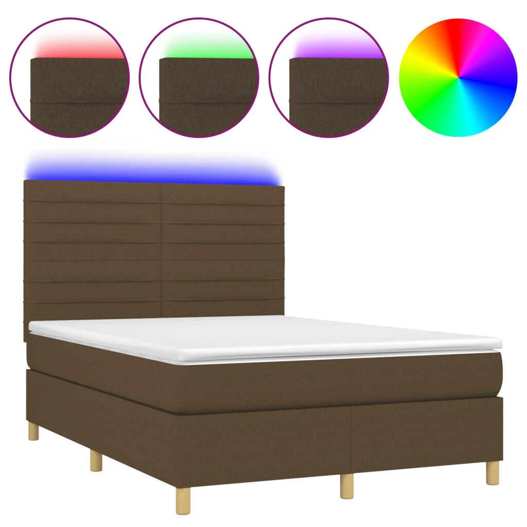 vidaXL Κρεβάτι Boxspring με Στρώμα & LED Σκ.Καφέ 140x200 εκ Υφασμάτινο
