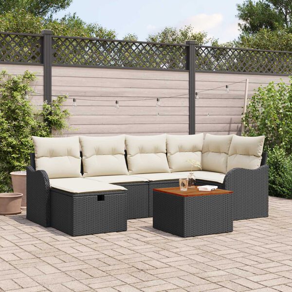 vidaXL Σετ Καναπέ Κήπου με μαξιλάρι 7 pcs Μαύρο Πολυ ράταν