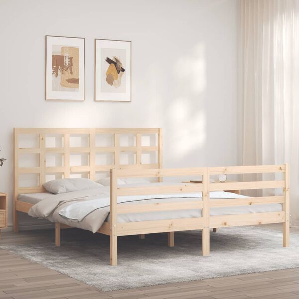 vidaXL Πλαίσιο Κρεβατιού με Κεφαλάρι 160x200 εκ. από Μασίφ Ξύλο