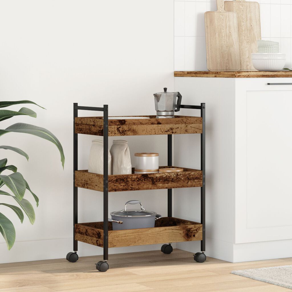 vidaXL Τρόλεϊ Κουζίνας Παλιού Ξύλου 50x30x70 εκ. Επεξεργασμένο Ξύλο