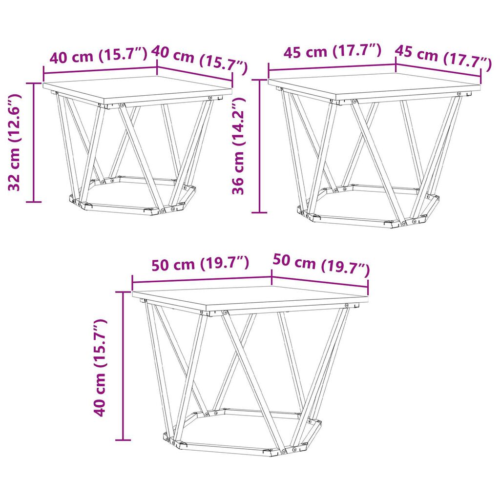 vidaXL Τραπεζάκι σαλονιού 3 pcs Καπνιστή δρυς 50 x 50 x 40 cm