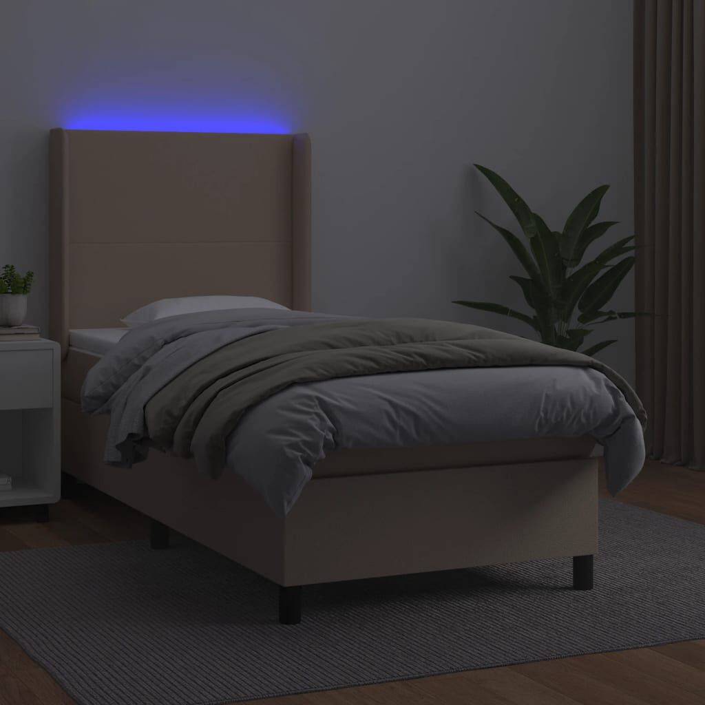 vidaXL Κρεβάτι Boxspring Στρώμα&LED Καπουτσίνο 90x200 εκ. Συνθ. Δέρμα