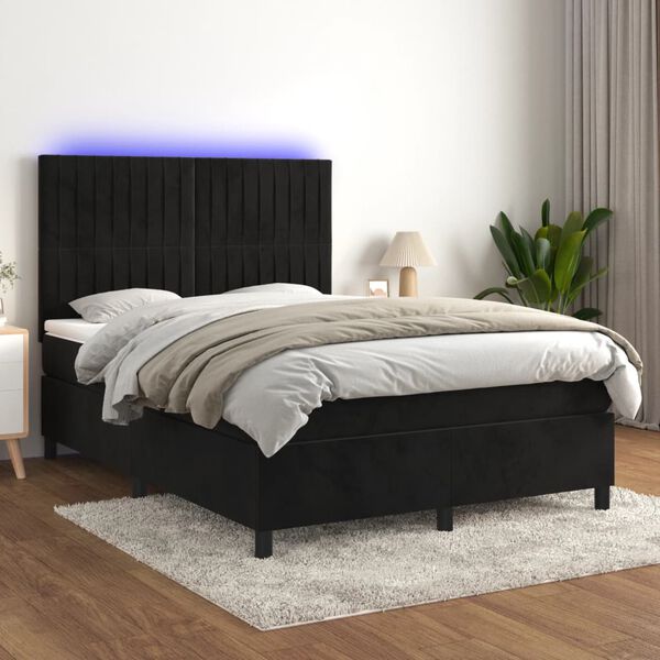 vidaXL &Kappa;&rho;&epsilon;&beta;ά&tau;&iota; Boxspring &mu;&epsilon; &Sigma;&tau;&rho;ώ&mu;&alpha; & LED &Mu;&alpha;ύ&rho;&omicron; 140x200 &epsilon;&kappa;. &Beta;&epsilon;&lambda;&omicron;ύ&delta;&iota;&nu;&omicron;