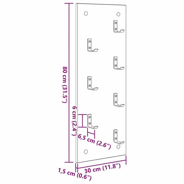vidaXL Τοίχου Κρεμάστρα Επιτοίχιο Μαύρη δρυς 30 x 1.5 x 80 εκ.