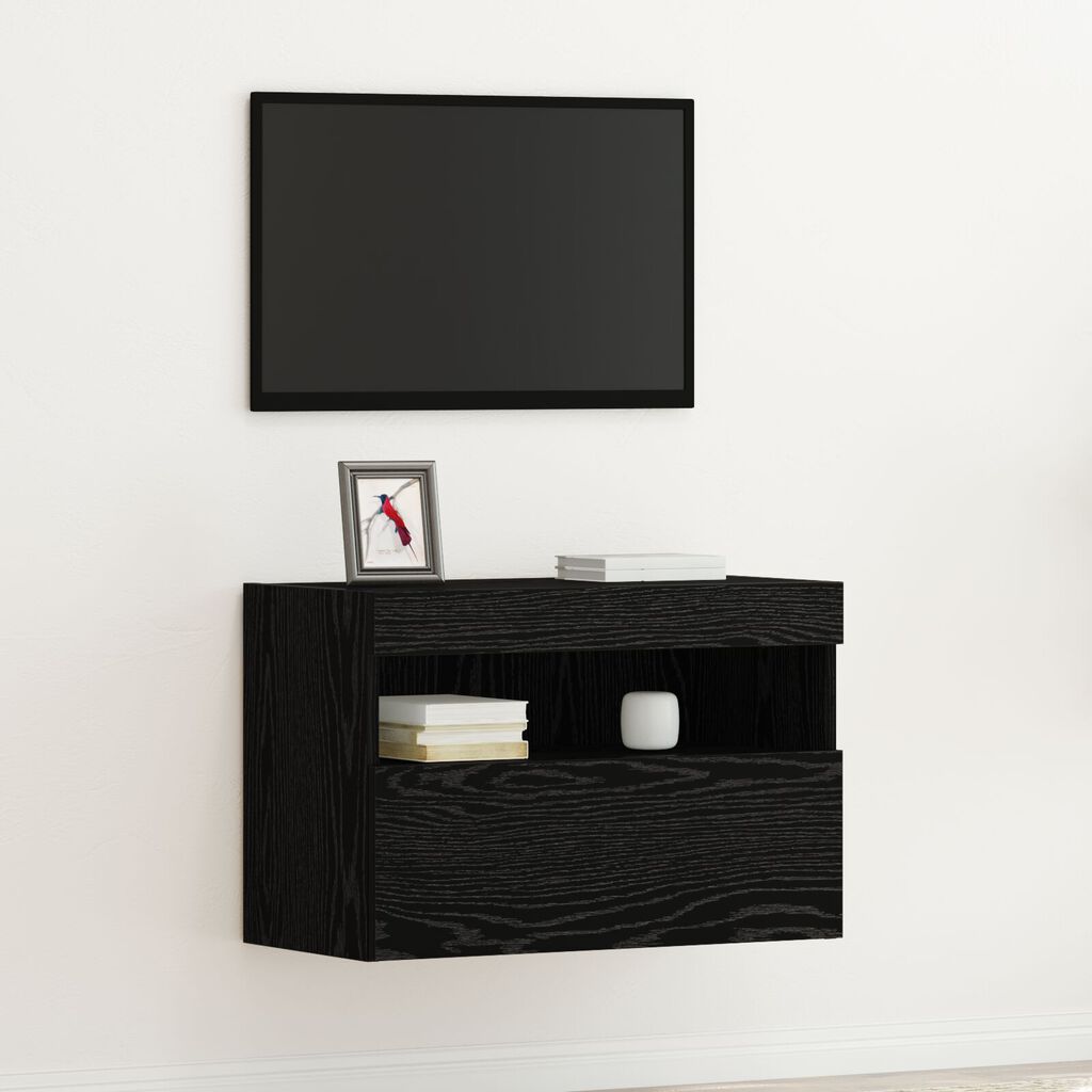 vidaXL Ντουλάπα Τοίχου για TV με Φωτιστικά LED Μαύρη Δρυς 60x30x40 εκ.
