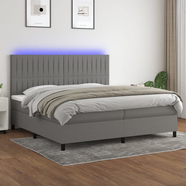 vidaXL &Kappa;&rho;&epsilon;&beta;ά&tau;&iota; Boxspring &mu;&epsilon; &Sigma;&tau;&rho;ώ&mu;&alpha; & LED &Sigma;&kappa;.&Gamma;&kappa;&rho;&iota; 200x200&epsilon;&kappa;. &Upsilon;&phi;&alpha;&sigma;&mu;ά&tau;&iota;&nu;&omicron;