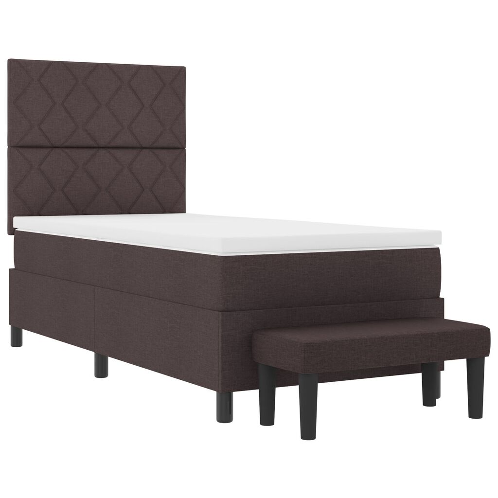 vidaXL Κρεβάτι Box Spring με Στρώμα & Πάγκο Σκούρο Καφέ 90x200 εκ. Ύφασμα