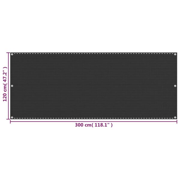 vidaXL Διαχωριστικό Βεράντας Ανθρακί 120 x 300 εκ. από HDPE