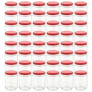 vidaXL Βάζα Μαρμελάδας 48 τεμ. 230 ml Γυάλινα με Κόκκινα Καπάκια