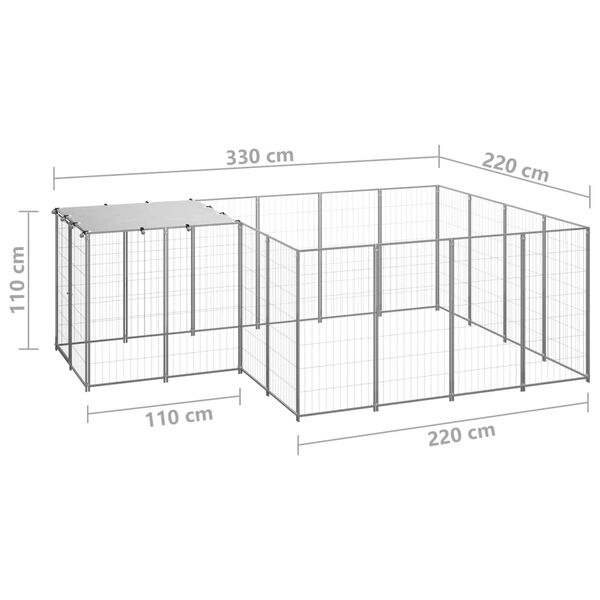 vidaXL Σπιτάκι Σκύλου Ασημί 6,05 m² Ατσάλινο
