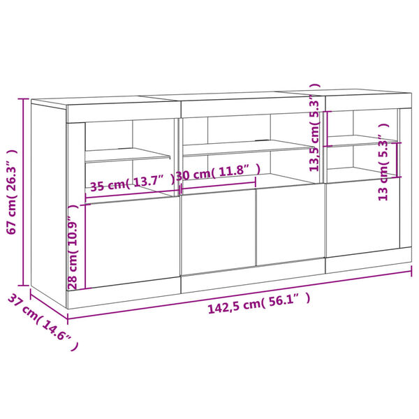 vidaXL Ντουλάπι με LED Καφέ Δρυς 142,5x37x67 εκ.