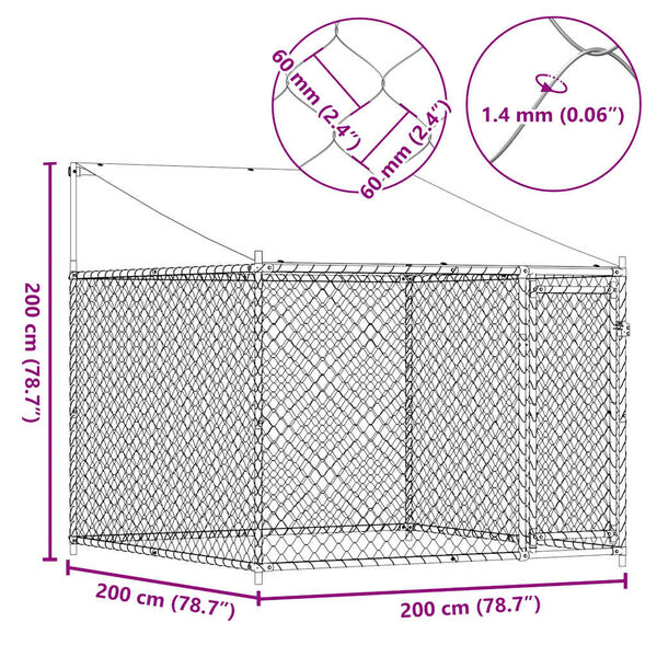 vidaXL Κλουβί Σκύλου με Οροφή και Πόρτες Γκρι 2x2x2 μ. Γαλβ. Χάλυβας