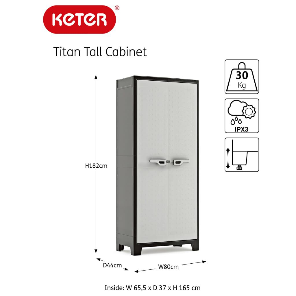 Keter Ντουλάπα Αποθήκευσης με Ράφια Titan Μαύρο / Γκρι 182 εκ.