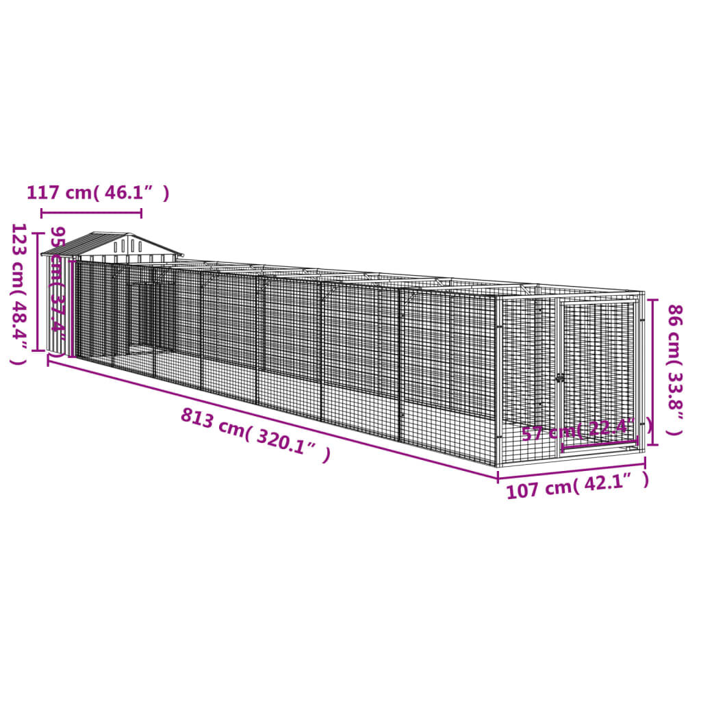 vidaXL Σπιτάκι Σκύλου με Οροφή Αν. Γκρι 117x813x123εκ. Γαλβαν. Χάλυβας