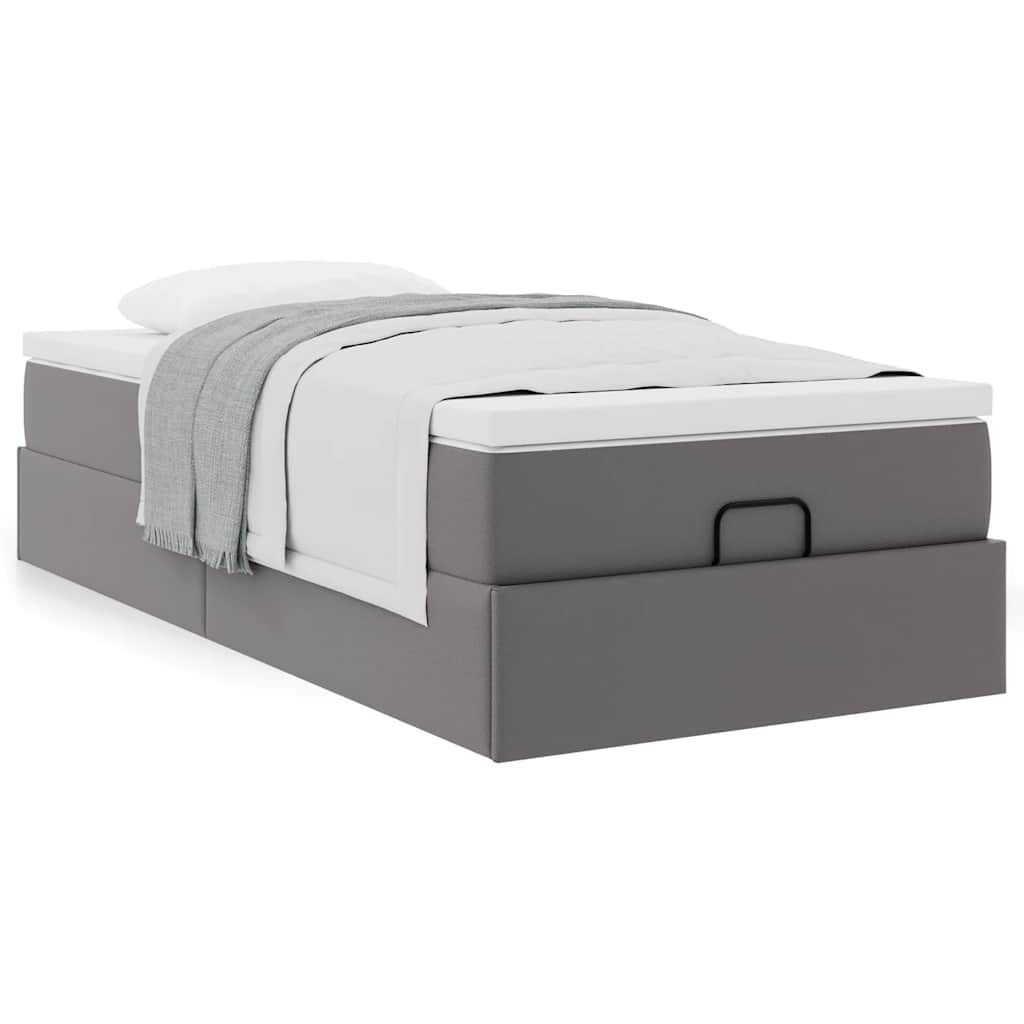 vidaXL Οθωμανικό κρεβάτι με στρώμα Γκρι 90x200cm Faux Leather