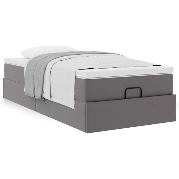 vidaXL Οθωμανικό κρεβάτι με στρώμα Γκρι 90x200cm Faux Leather