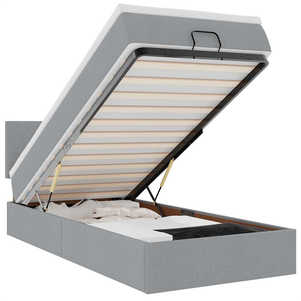 vidaXL Οθωμανικό κρεβάτι με στρώμα & LEDs Ανοιχτό γκρι 80x200cm ύφασμα