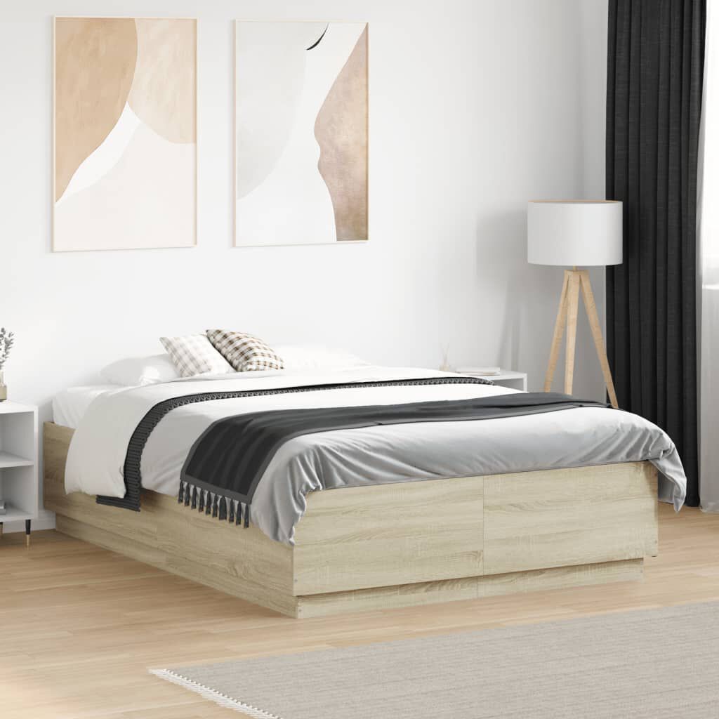 vidaXL Πλαίσιο Κρεβατιού Sonoma Δρυς 135x190 εκ. Επεξεργασμένο Ξύλο