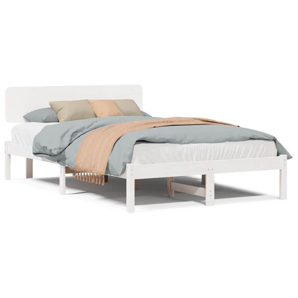 vidaXL Σκελετός Κρεβατιού Λευκό 135 x 190 cm Μασίφ ξύλο πεύκου