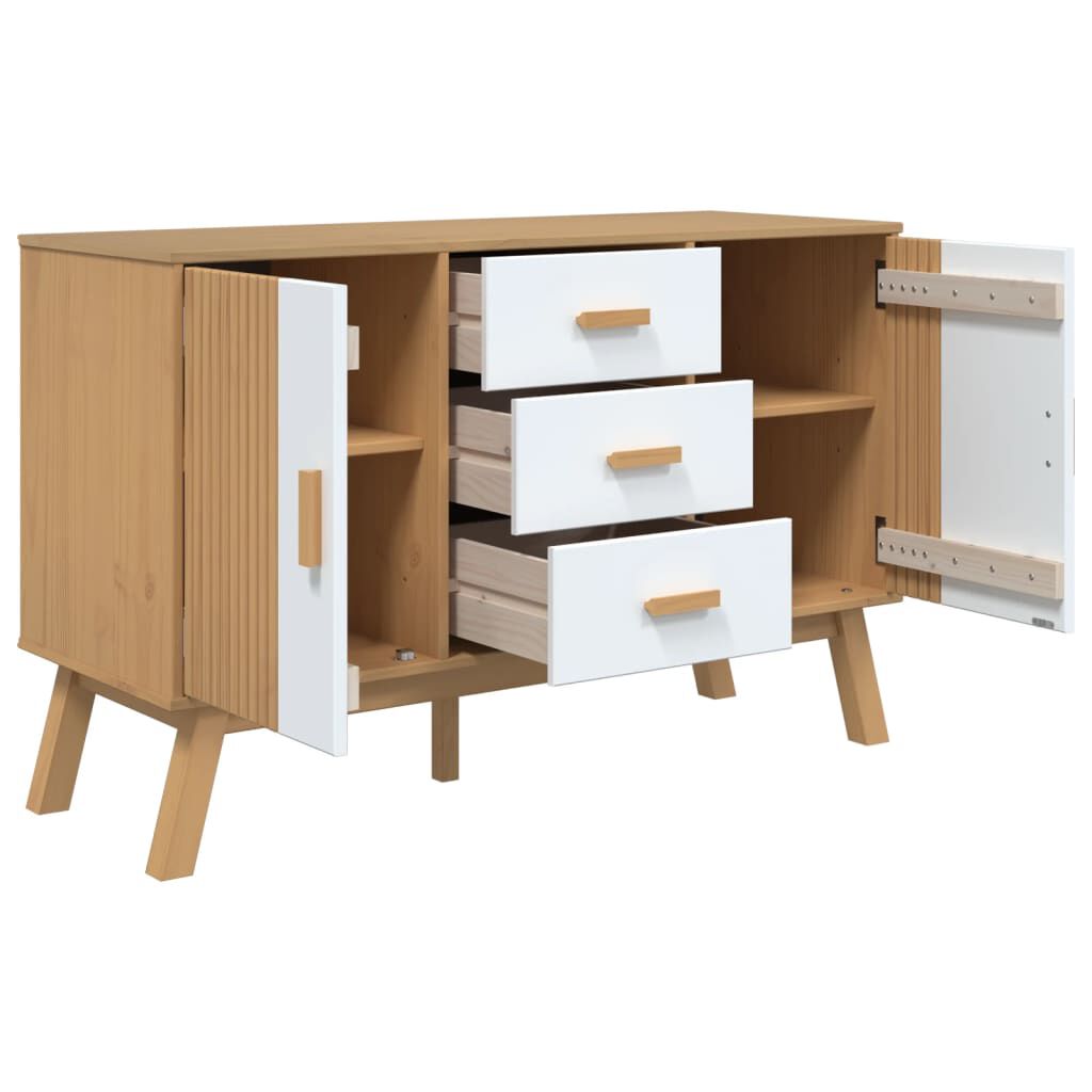 vidaXL Μπουφές OLDEN Λευκό & Καφέ 114x43x73,5 εκ. Μασίφ Ξύλο Πεύκου