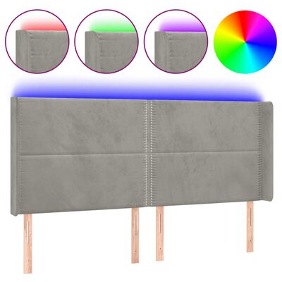 vidaXL Κεφαλάρι Κρεβατιού LED Ανοιχτό Γκρι 203x16x118/128εκ. Βελούδινο