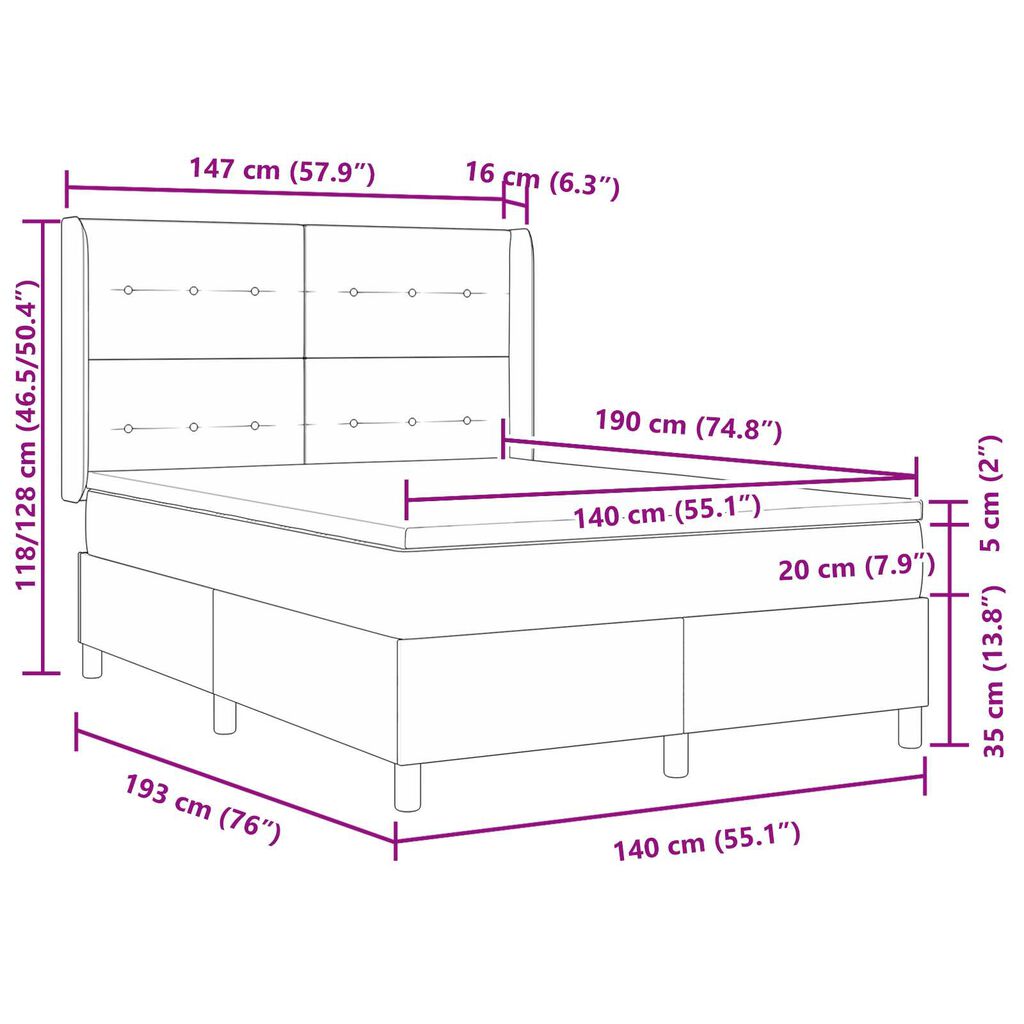 vidaXL Κρεβάτι με Στρώμα & Φωτισμό LED Γκρι 140x190 εκ. Βελούδο