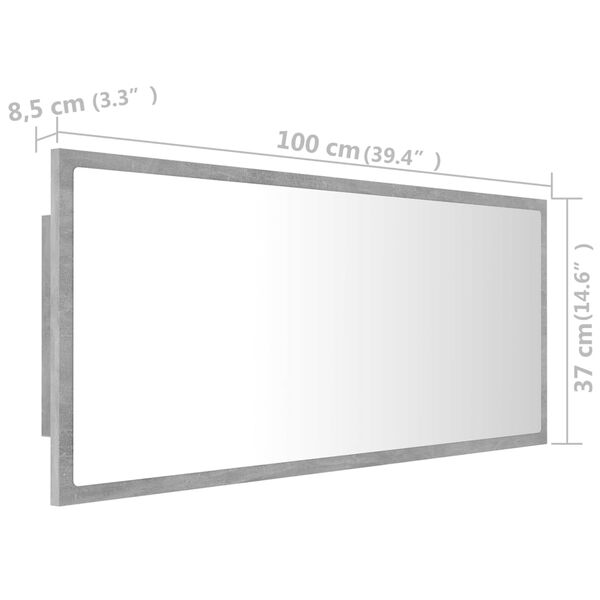 vidaXL Καθρέφτης Μπάνιου Γκρι Σκυροδέματος 100x8,5x37 εκ. Ακρυλικός