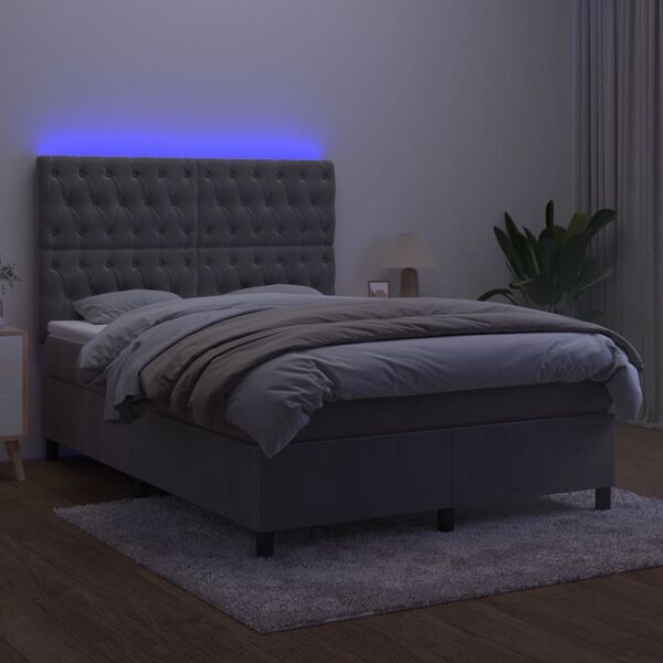 vidaXL &Kappa;&rho;&epsilon;&beta;ά&tau;&iota; Boxspring &mu;&epsilon; &Sigma;&tau;&rho;ώ&mu;&alpha;&LED &Alpha;&nu;. &Gamma;&kappa;&rho;&iota; 140x190 &epsilon;&kappa;. &Beta;&epsilon;&lambda;&omicron;ύ&delta;&iota;&nu;&omicron;